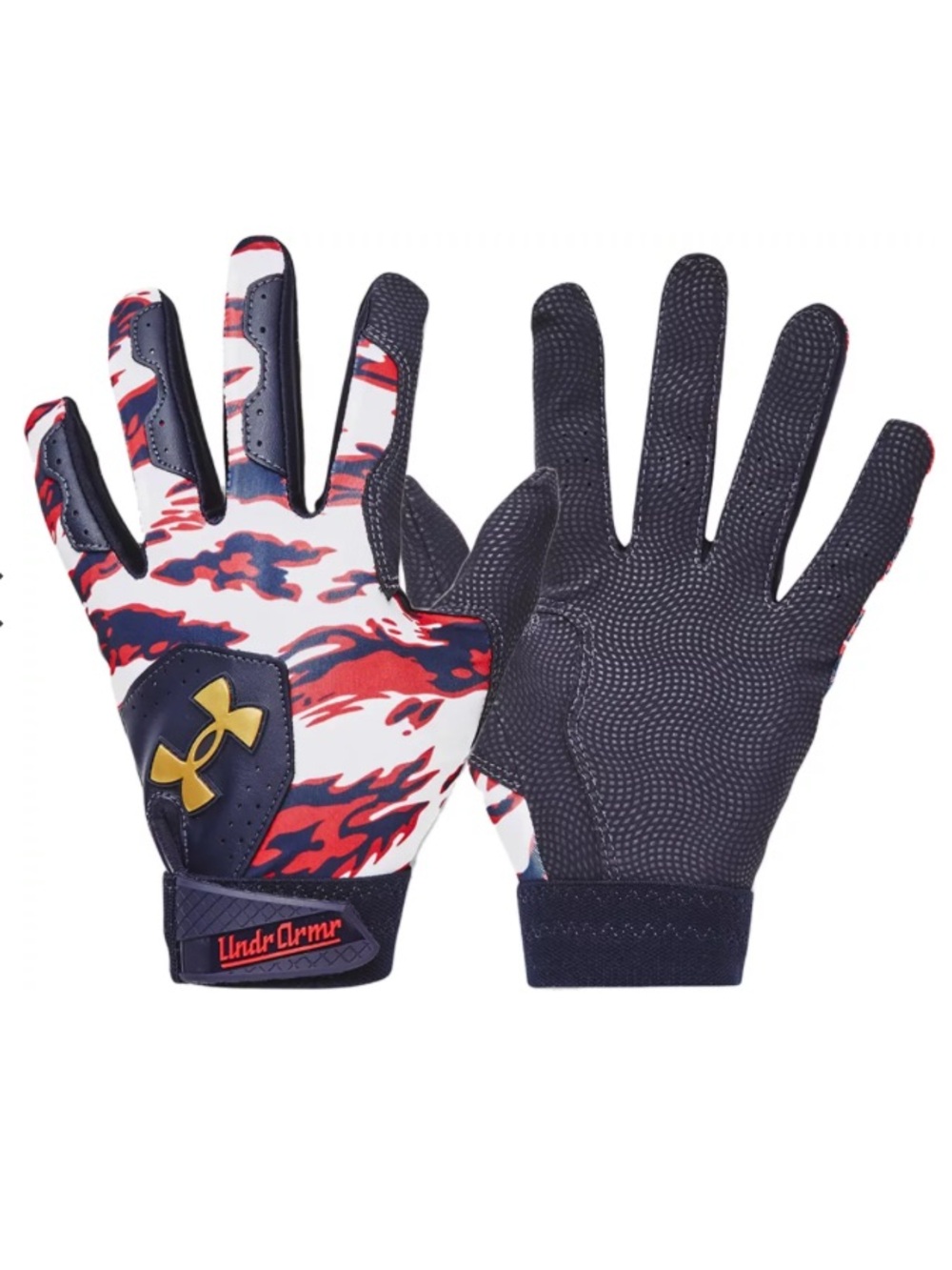 UNDER ARMOUR Youth Clean Up Culture Batting Gloves - Red, White, Blue/Gold Logo